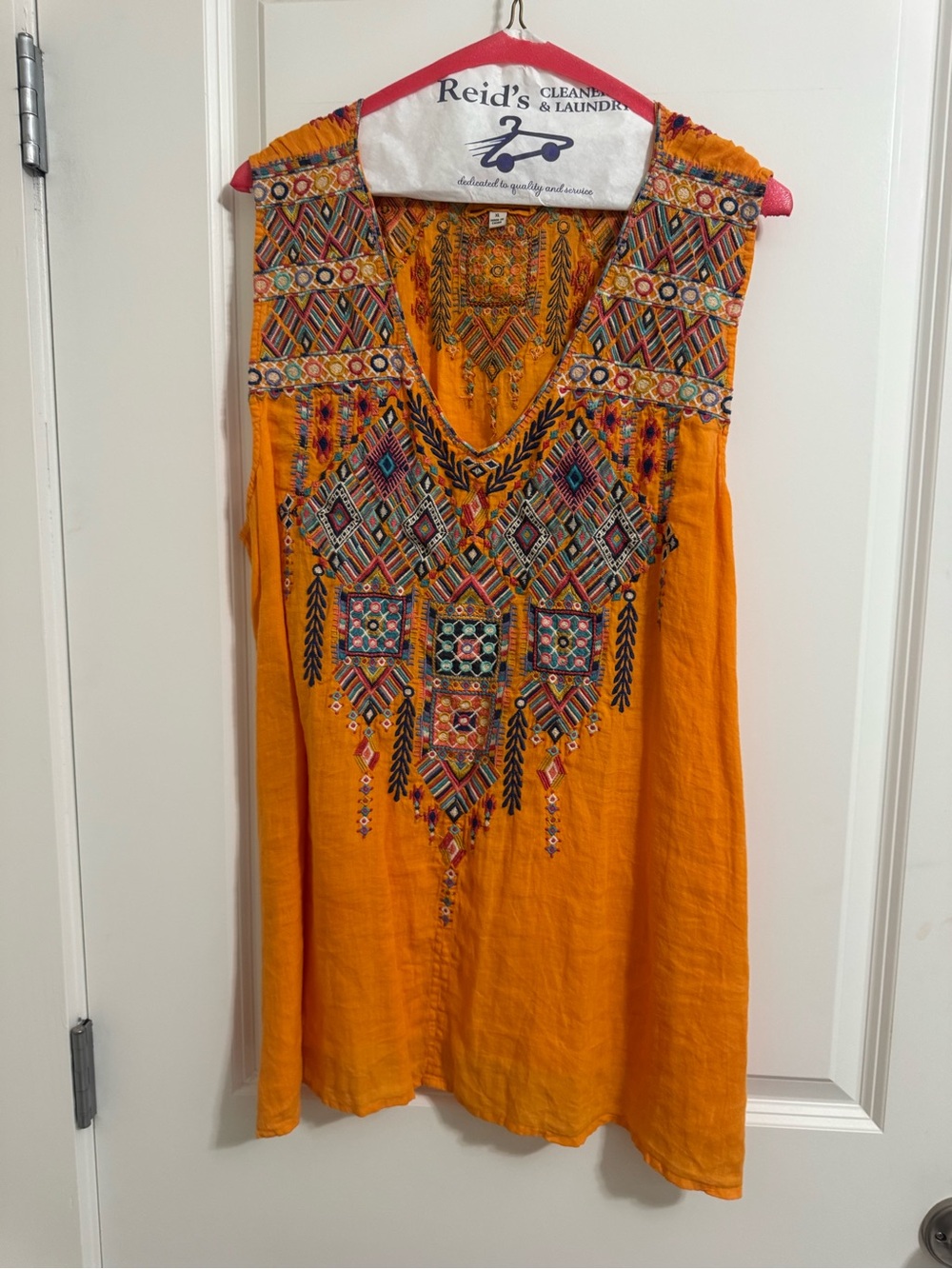 Johnny Was Orange Embroidered V-Neck Sleeveless Tunic